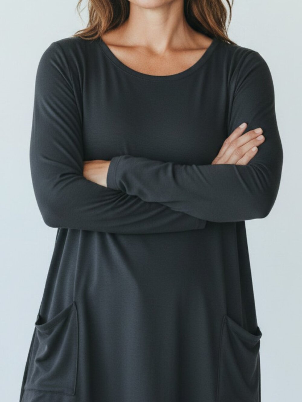 Black Long Sleeve Tunic Top with Pockets Size XL Cable & Gauge Rayon Blend